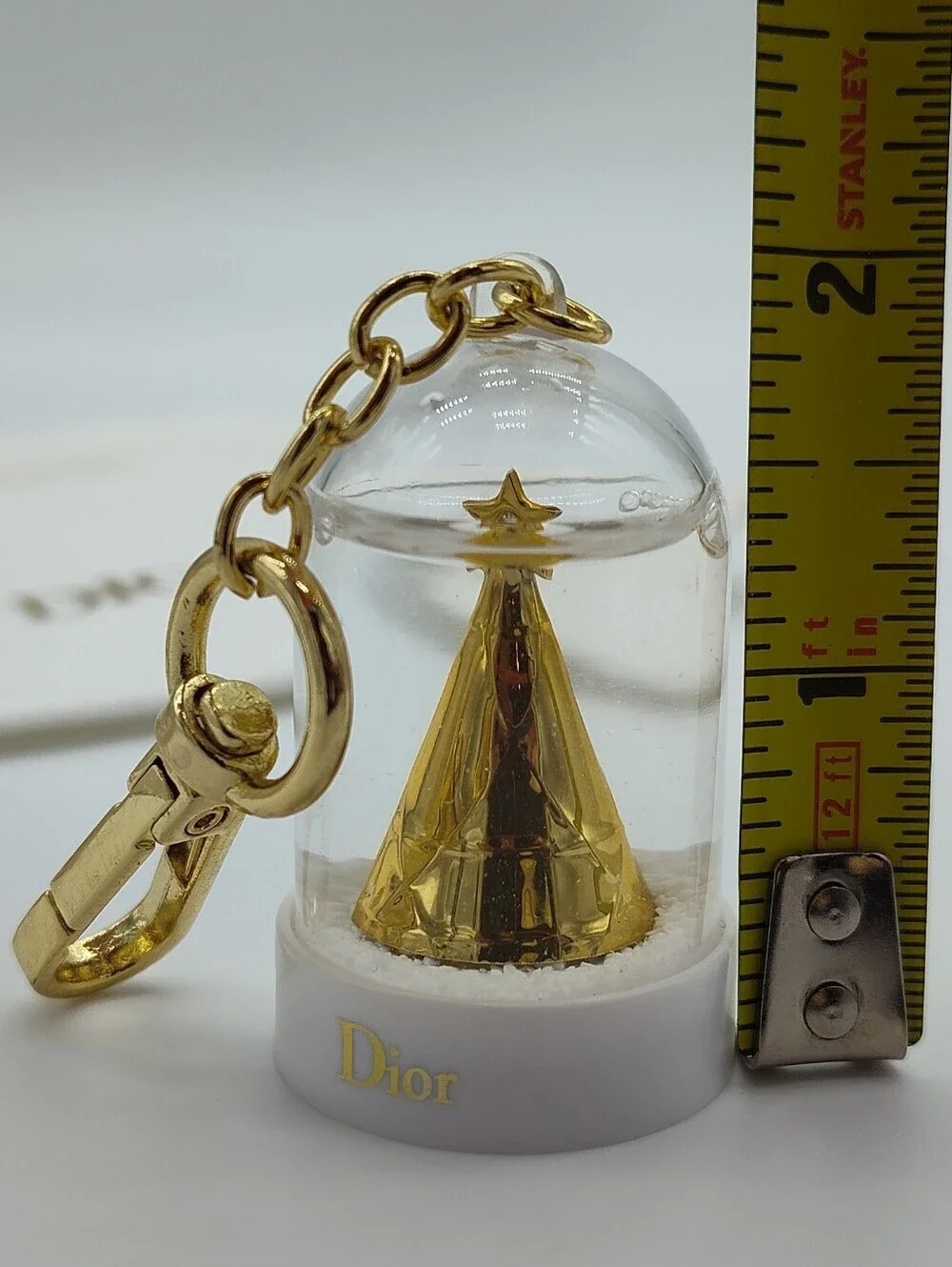 DIOR Snow Globe Keychain Gold Christmas Tree Bag Charm With Dust Bag Japan Rare